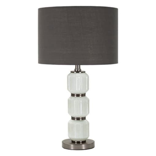 Lampa stołowa Bright Three, kolor biały i szary, szkło i żelazo, 32,5 x 32,5 x 57 cm, 1 x E27, styl nowoczesny, do salonu i sypialni, Mauro Ferretti