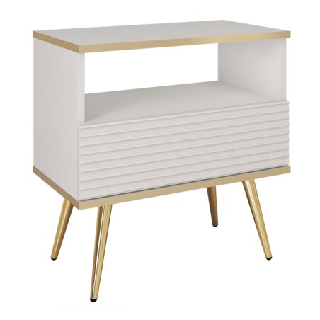 Szafka nocna ryflowana POLO na wysokich nóżkach z jedną szufladą, biała