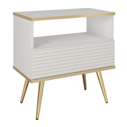 Szafka nocna ryflowana POLO na wysokich nóżkach z jedną szufladą, biała