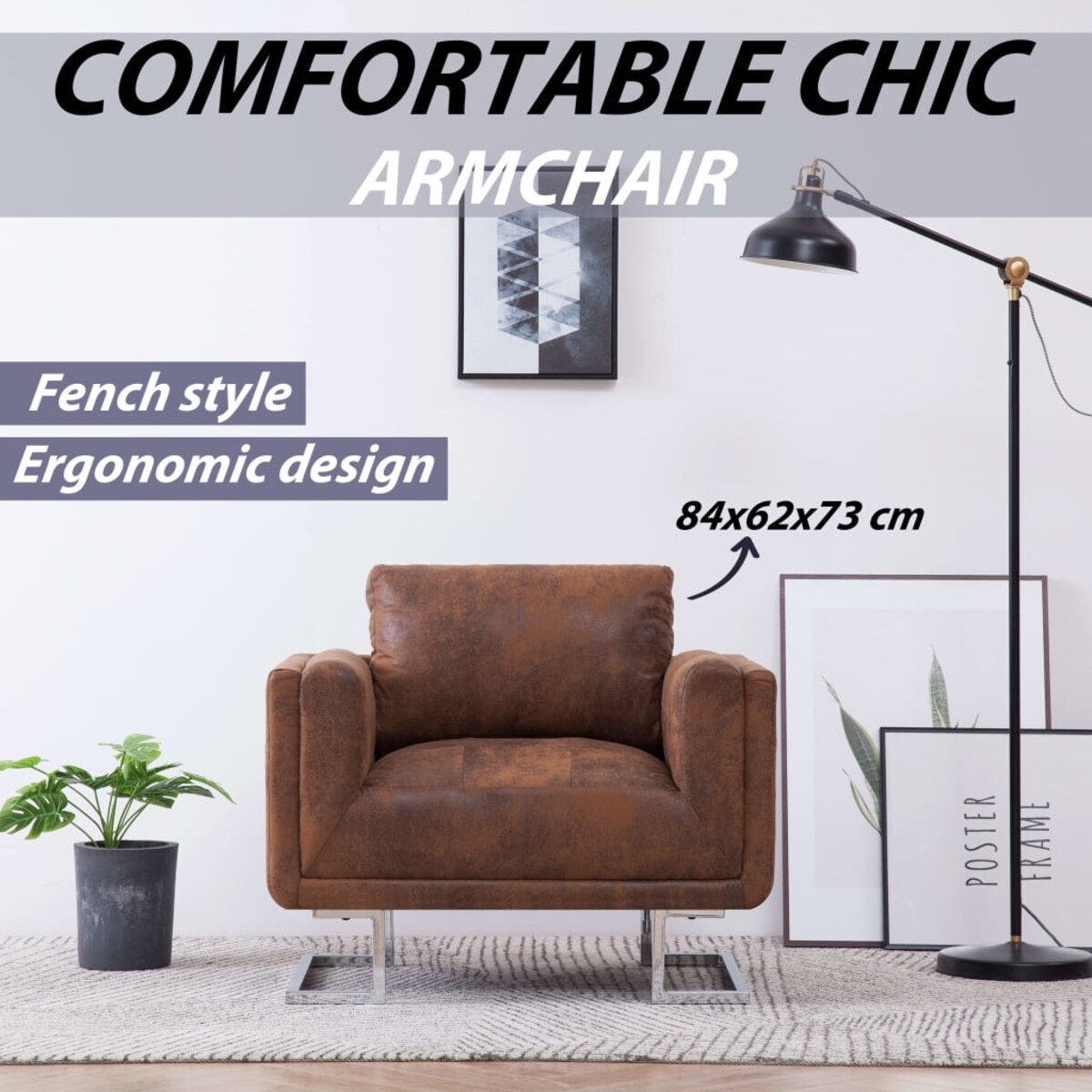 vidaXL Fotel kubik, brązowy, sztuczna skóra zamszowa