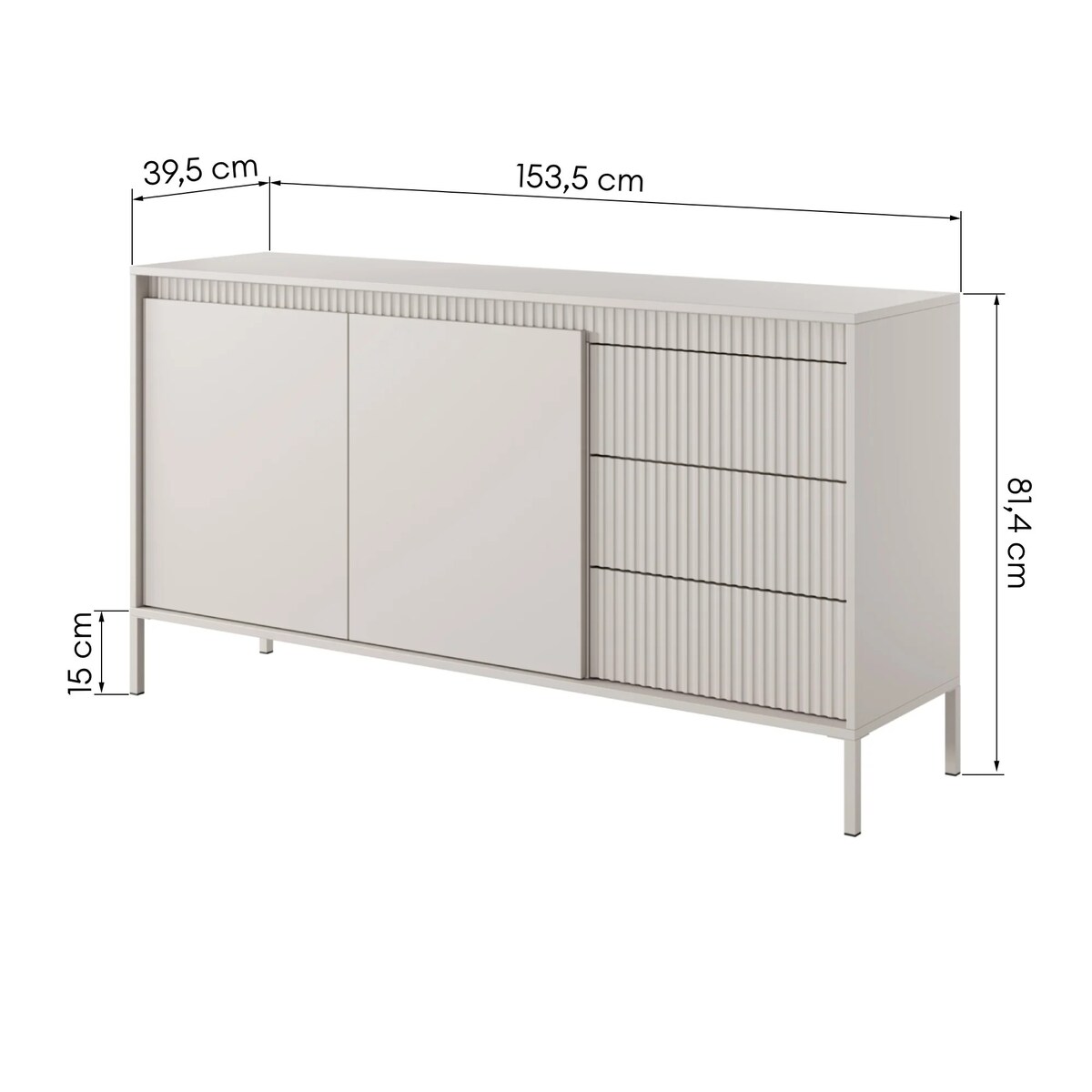 Komoda dwudrzwiowa z szufladami, LEMAL 81,4x153,6 cm,