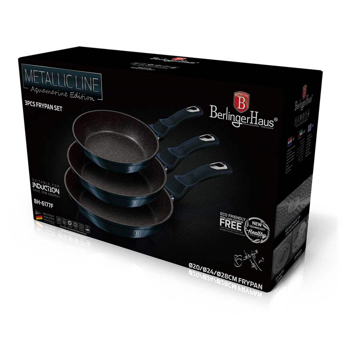 Zestaw 3 patelni marmurowych Berlinger Haus niebieskie BH-6177