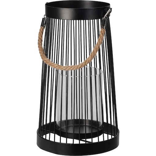 Lampion metalowy czarny, uchwyt ze sznurka