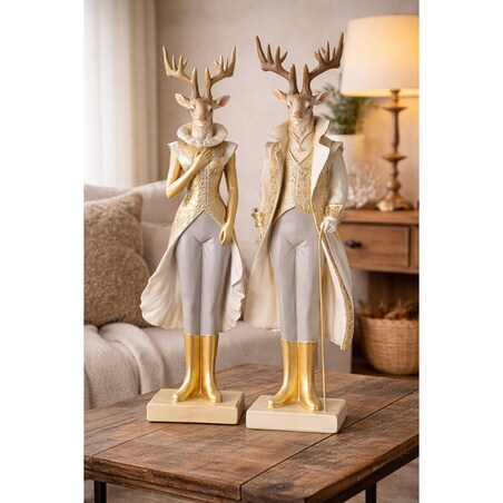 Figurka - pan renifer 62x21x17,5 cm RENIK w złotym płaszczu i z laską