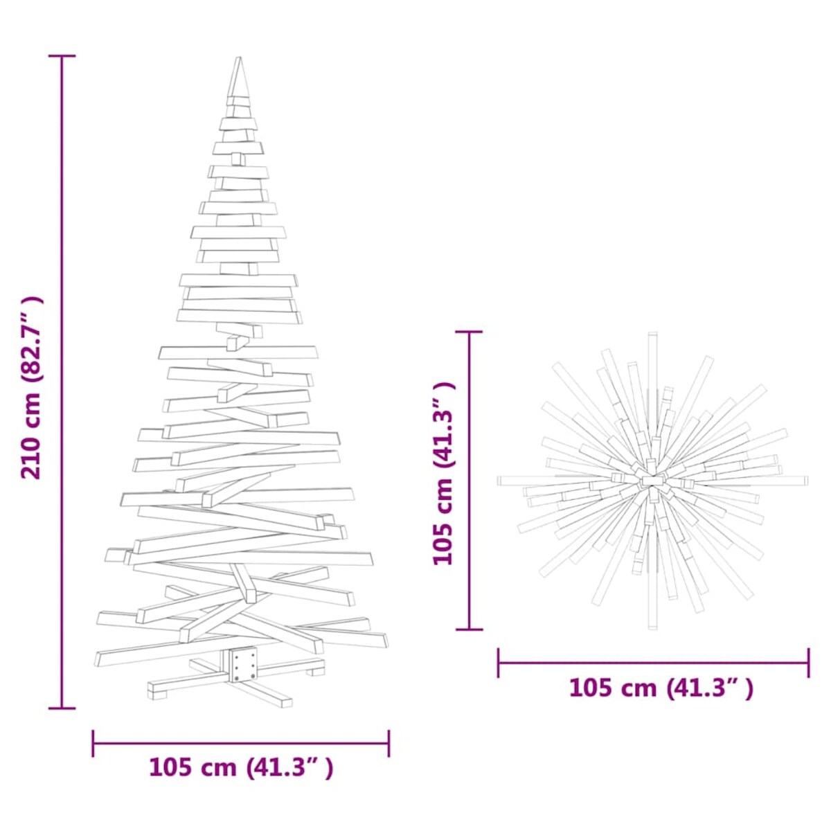 vidaXL Choinki z podstawą Naturalny 210 cm Lite drewno sosnowe