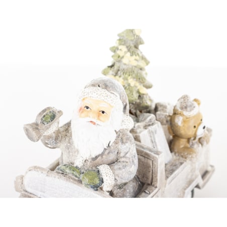 Dekoracja - samochód LED 11x15,5x7 cm Mikołaj z trąbką kierowcą