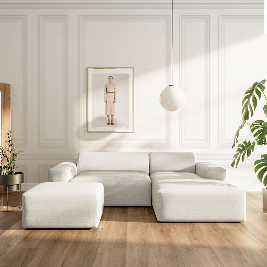 Villet Sofa narożna prawa z funkcją spania i pojemnikiem jasno beżowa