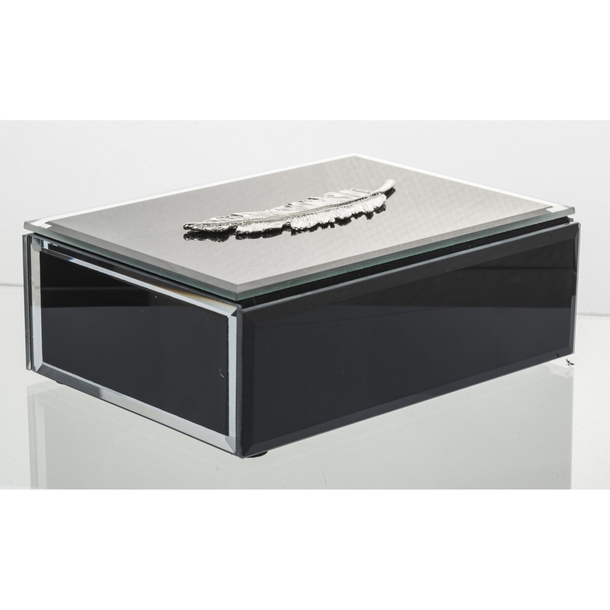 Szkatułka szklana na biżuterię 16x12x6 cm Srebrny Liść