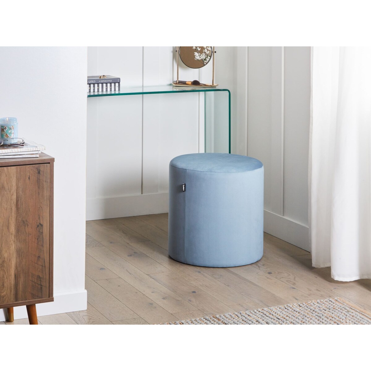 Puf LOVETT Welur Błękitny 47 cm 47 cm 46 cm