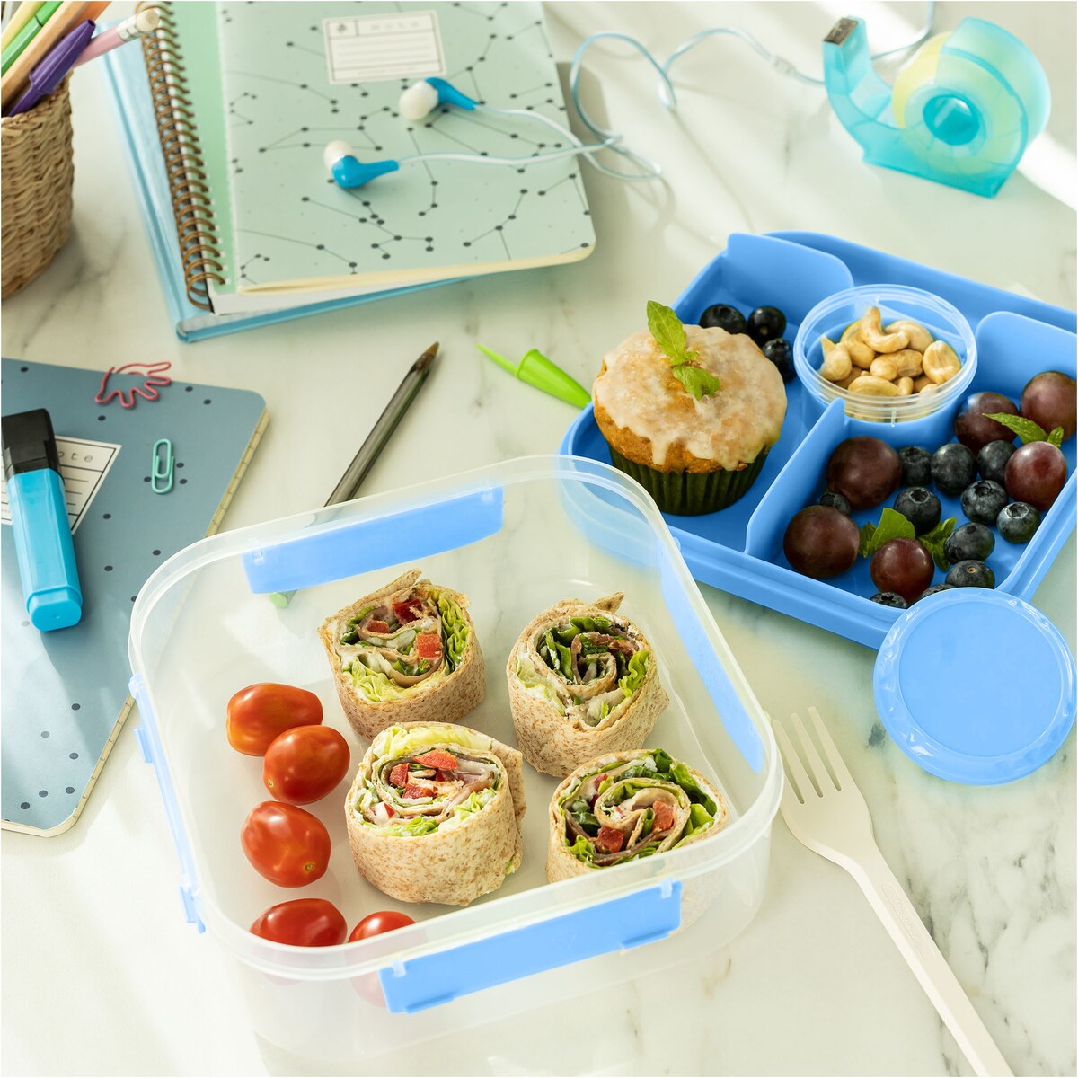 Pojemnik Śniadaniowy Plastikowy Śniadaniówka Lunch Box 1.6 L Niebieski