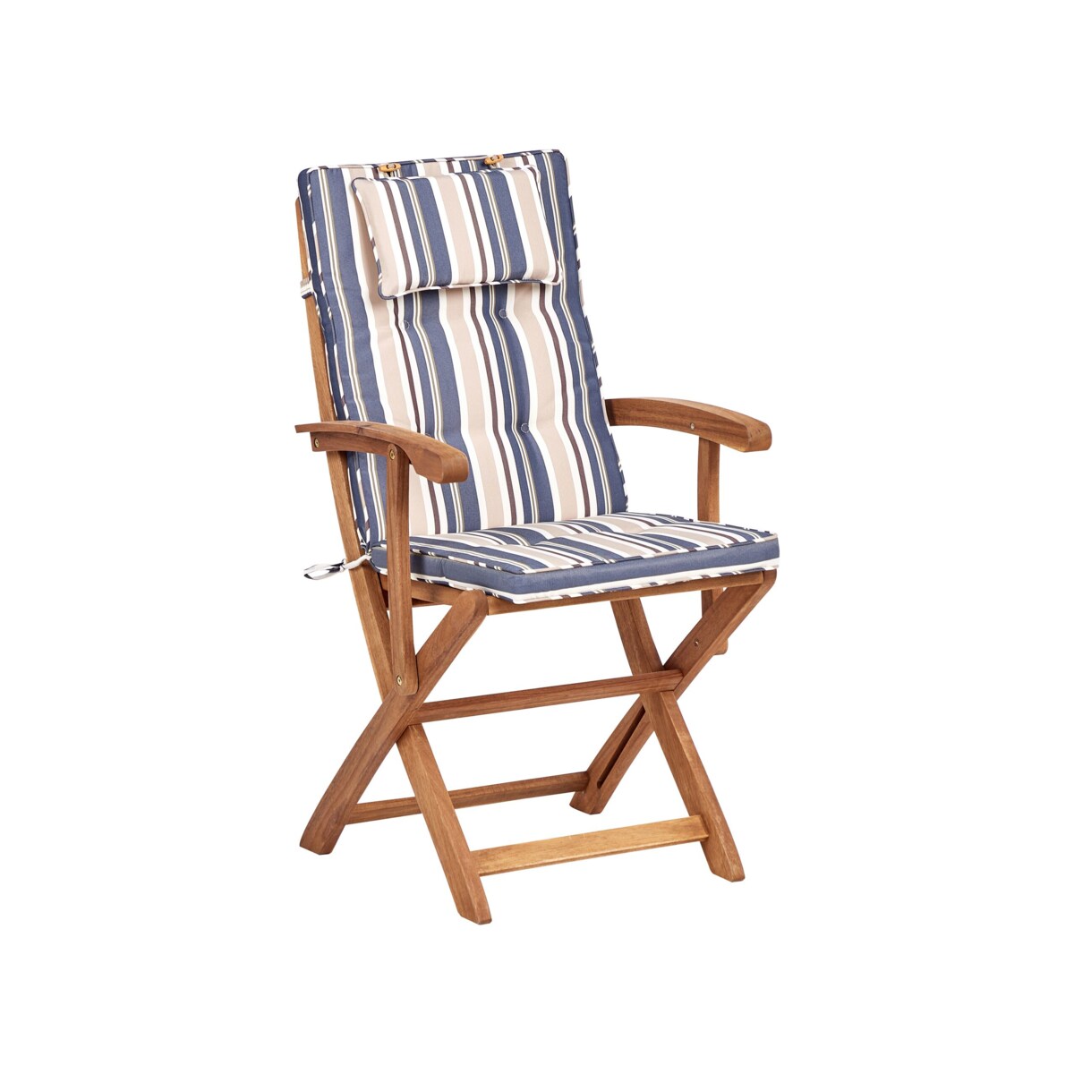 Zestaw ogrodowy drewniany stół z parasolem i 8 krzeseł z poduszkami niebiesko-beżowymi MAUI II