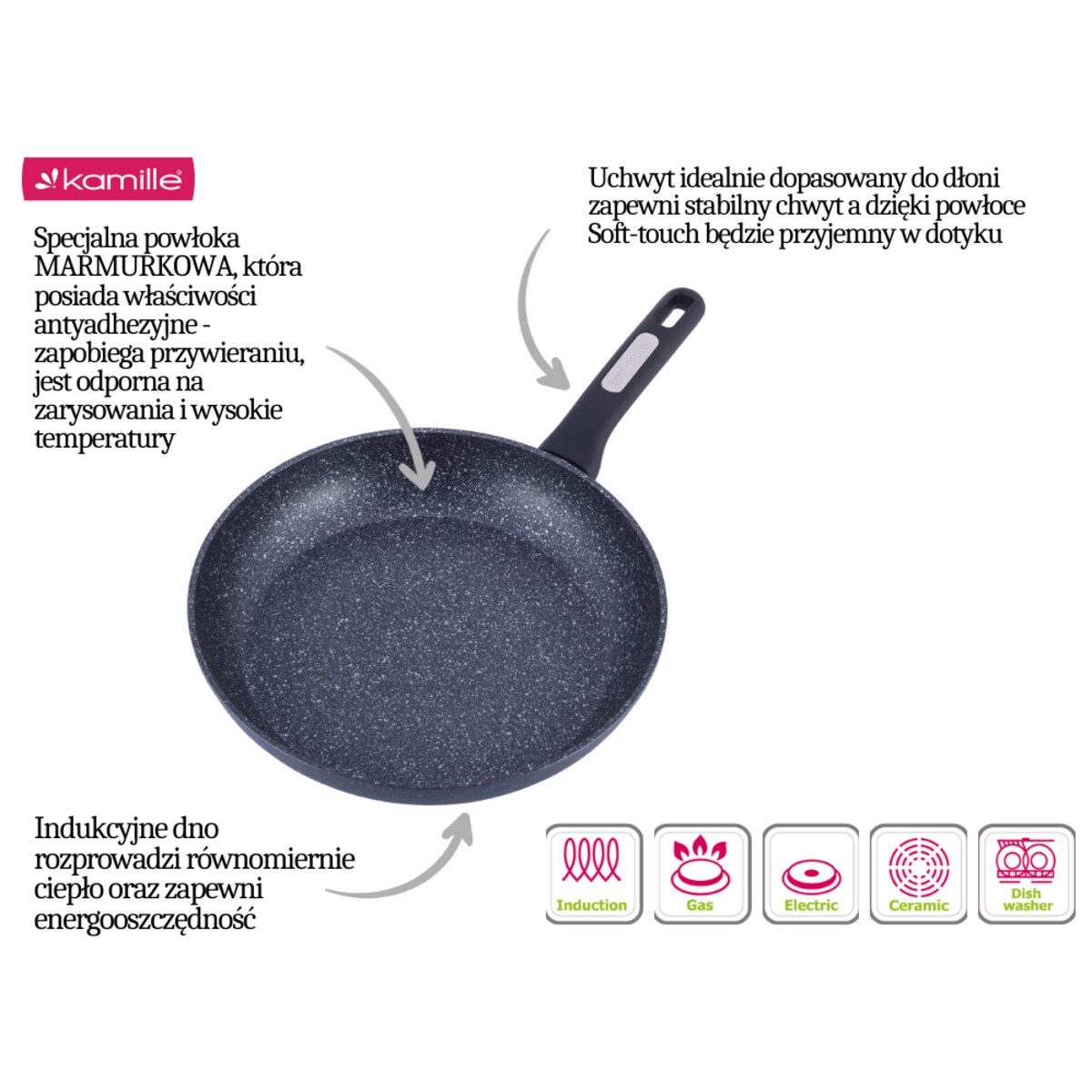 Patelnia marmurowa gruba nieprzywierająca 26cm KAMILLE