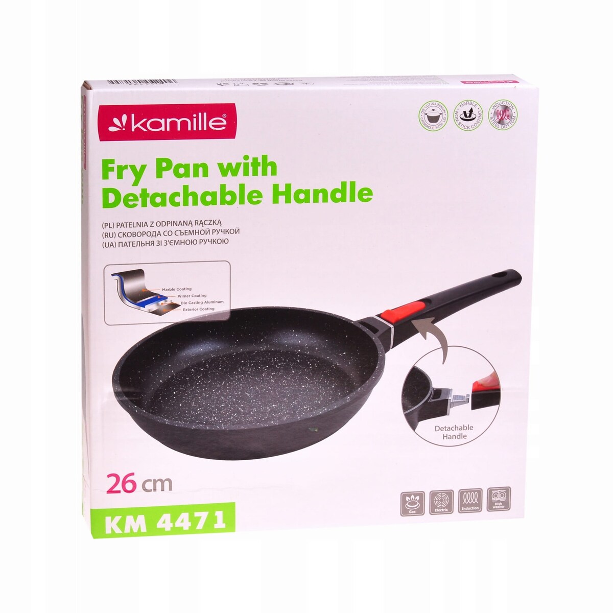 Patelnia marmurowa z odpinaną rączką uchwytem 26cm KAMILLE