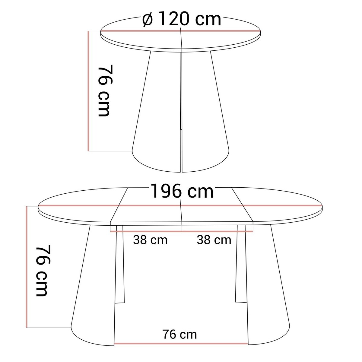 Okrągły stół rozkładany LAVA, średnica 120cm, kaszmir / Black Pietra Grigia
