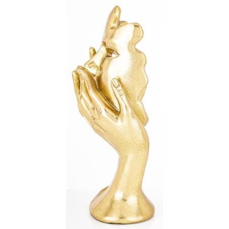 Dekoracja złota maska w kobiecych rękach 30x16x12 SILENZIO