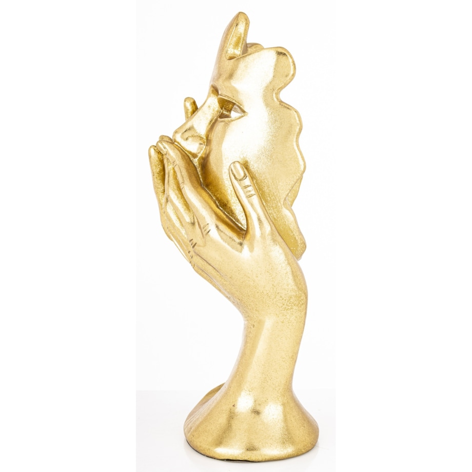 Dekoracja złota maska w kobiecych rękach 30x16x12 SILENZIO