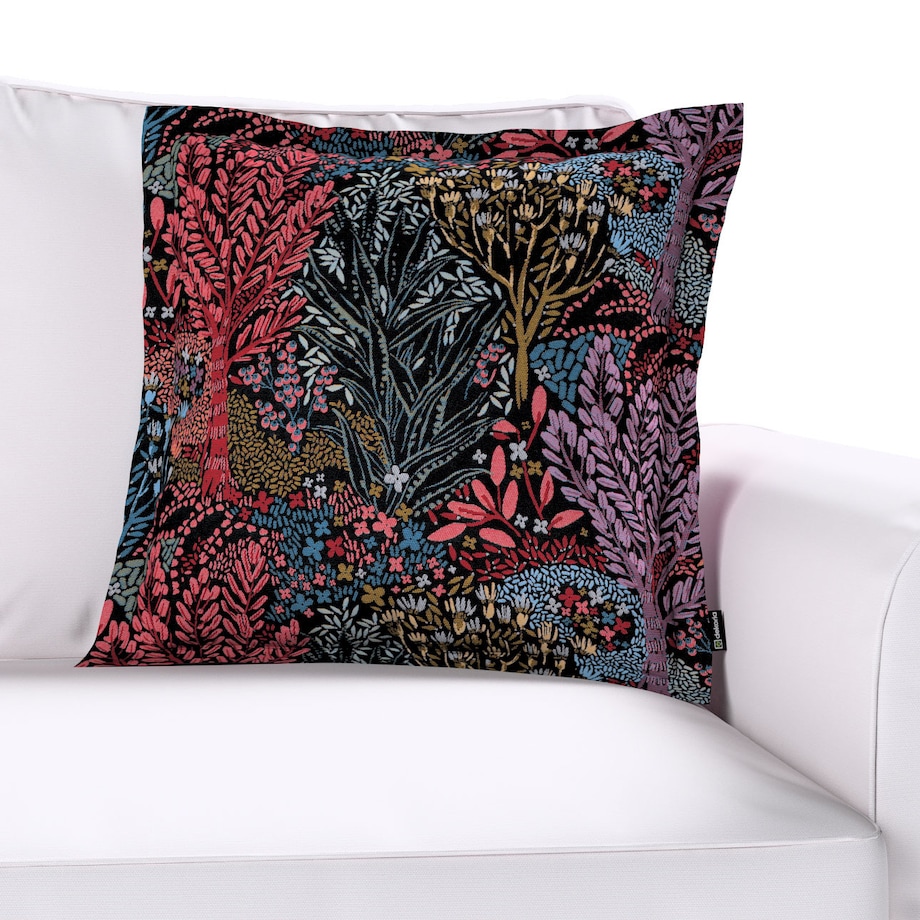 Poszewka Mona na poduszkę 45x45 kolorowe rośliny na czarnym tle