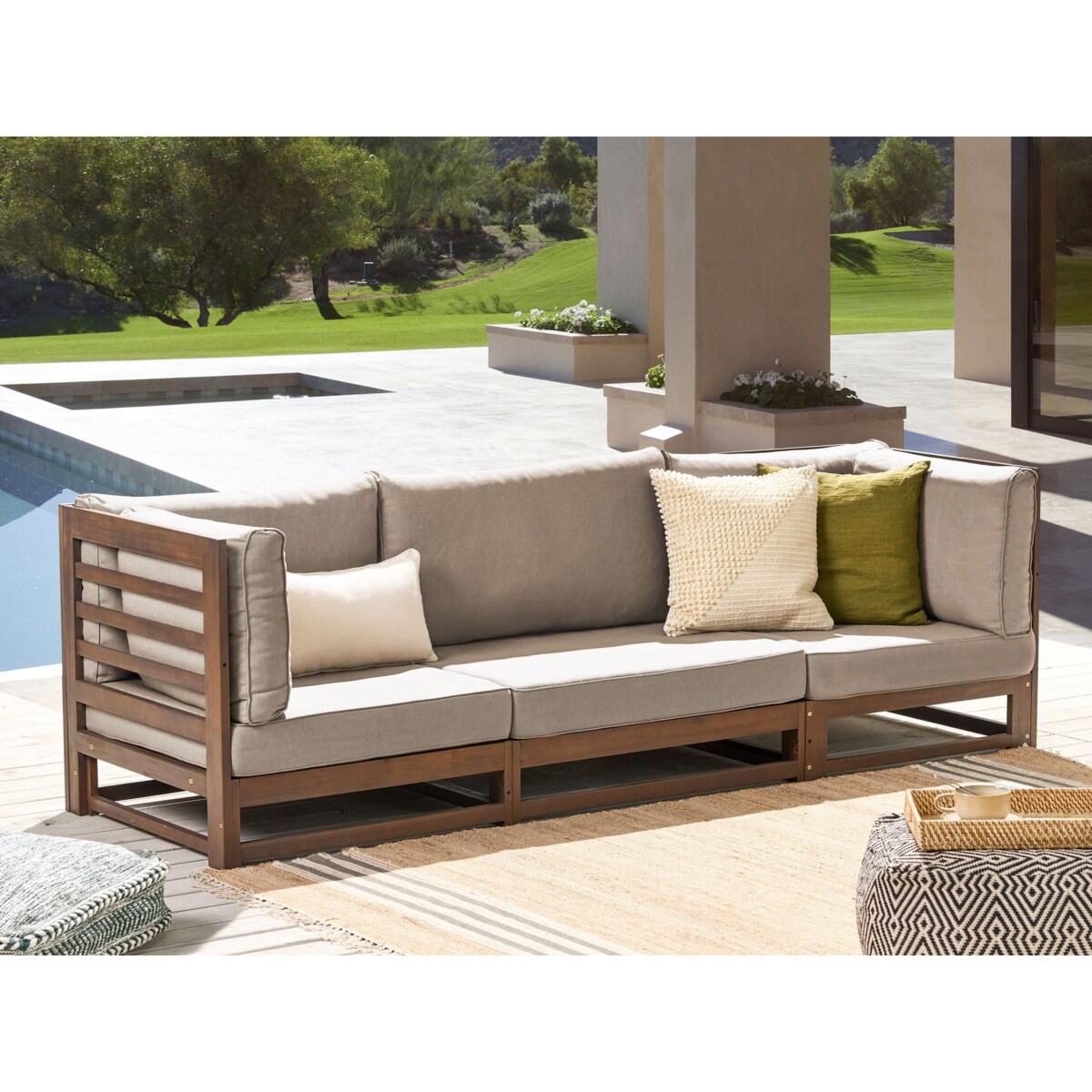 Sofa ogrodowa dla 3 osób TRANI Modułowy Certyfikowane drewno akacjowe Ciemnobrązowy