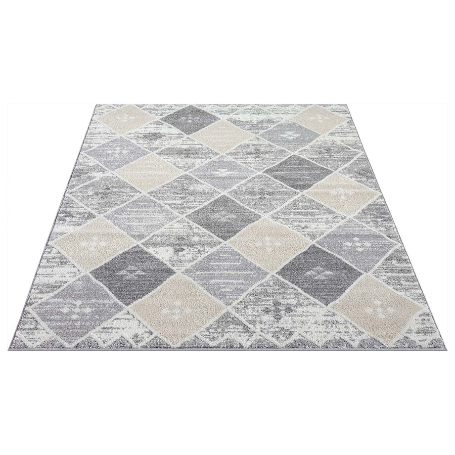 Dywan nowoczesny etniczny high low Flaire 1790 szary-beżowy romby 120x170