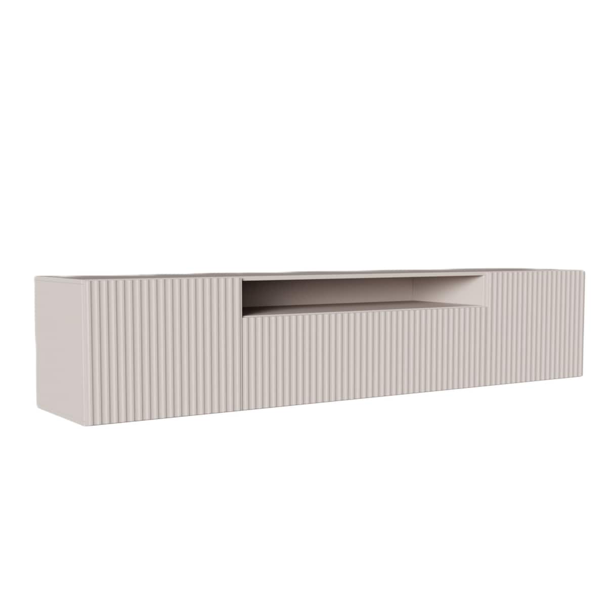 Szafka RTV NOELI, wisząca z ryflowanymi frontami do salonu- kaszmirowa