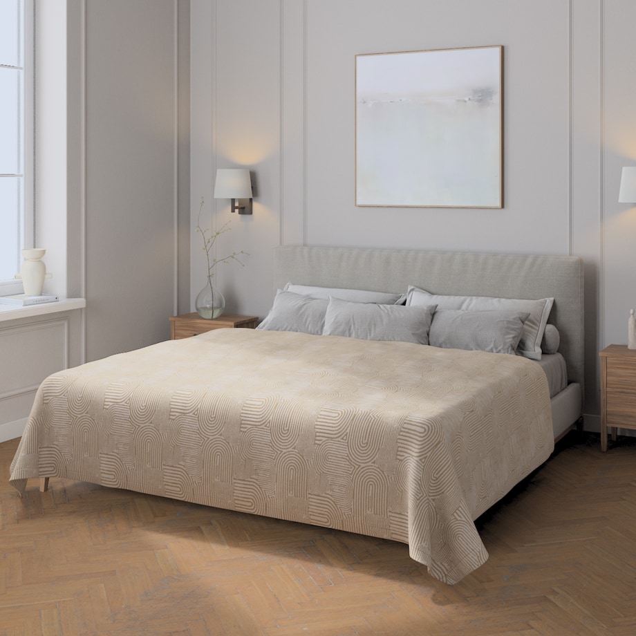 Pled narzuta 220x260cm 220x260 beżowe łuki na kremowym tle