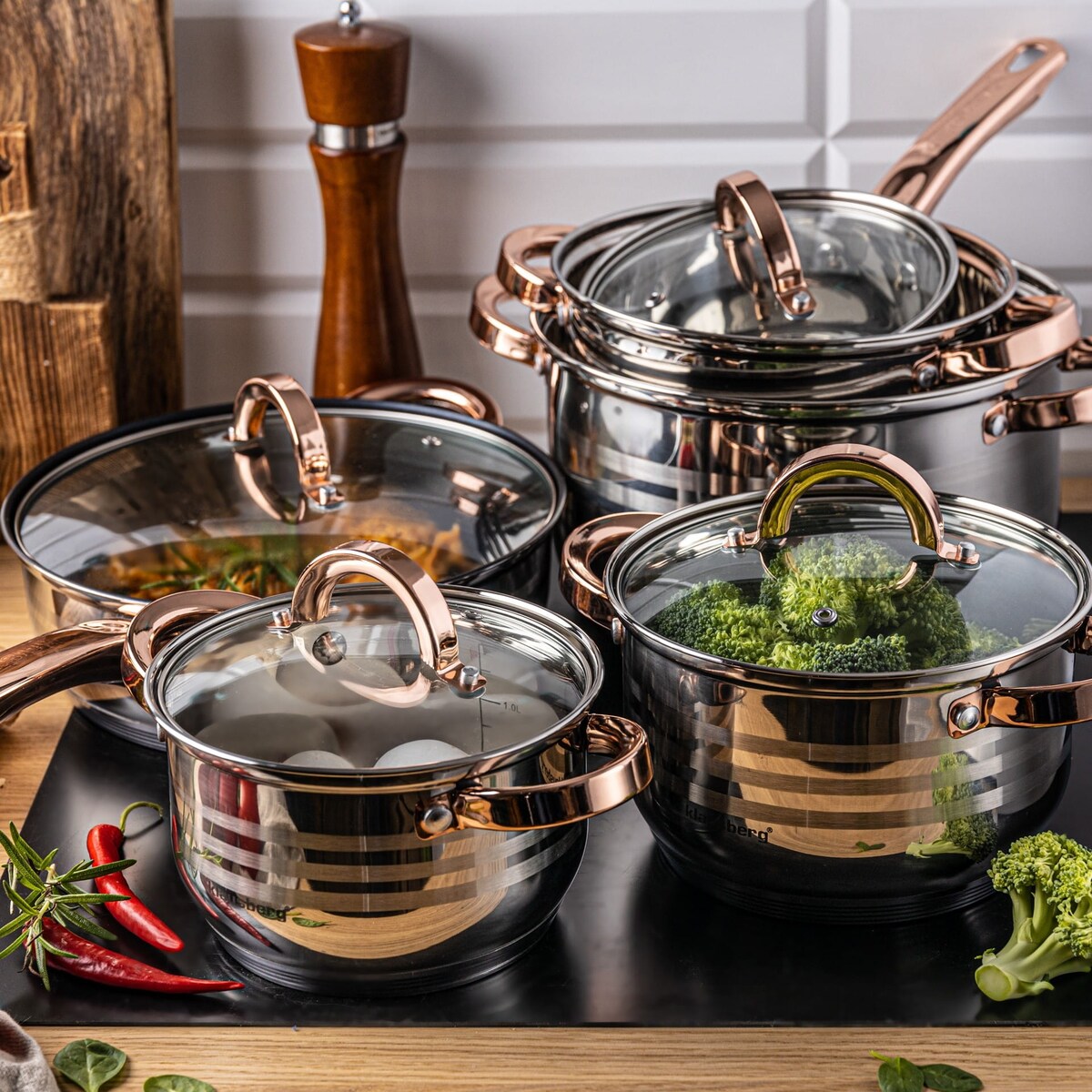 Zestaw garnków stalowych 12 ele. 2.1/2.1/2.9/3.4/3.9/6.6L KLAUSBERG