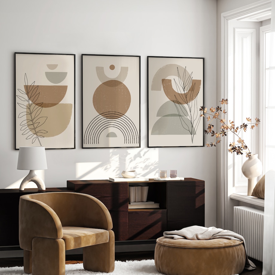 ZESTAW 3X PLAKAT W RAMIE FIGURY GEOMETRYCZNE STYL BOHO MINIMALIZM 60x80cm