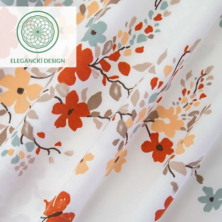 Pościel satyna bawełniana 200x220 Exclusive Ela biała w pomarańczowe kwiatki