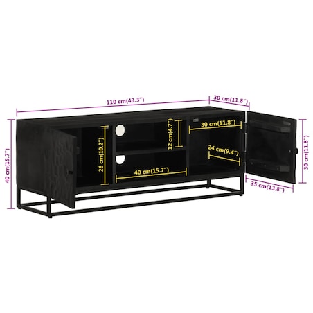 vidaXL Szafka pod TV, czarna, 110x30x40 cm, lite drewno mango i żelazo