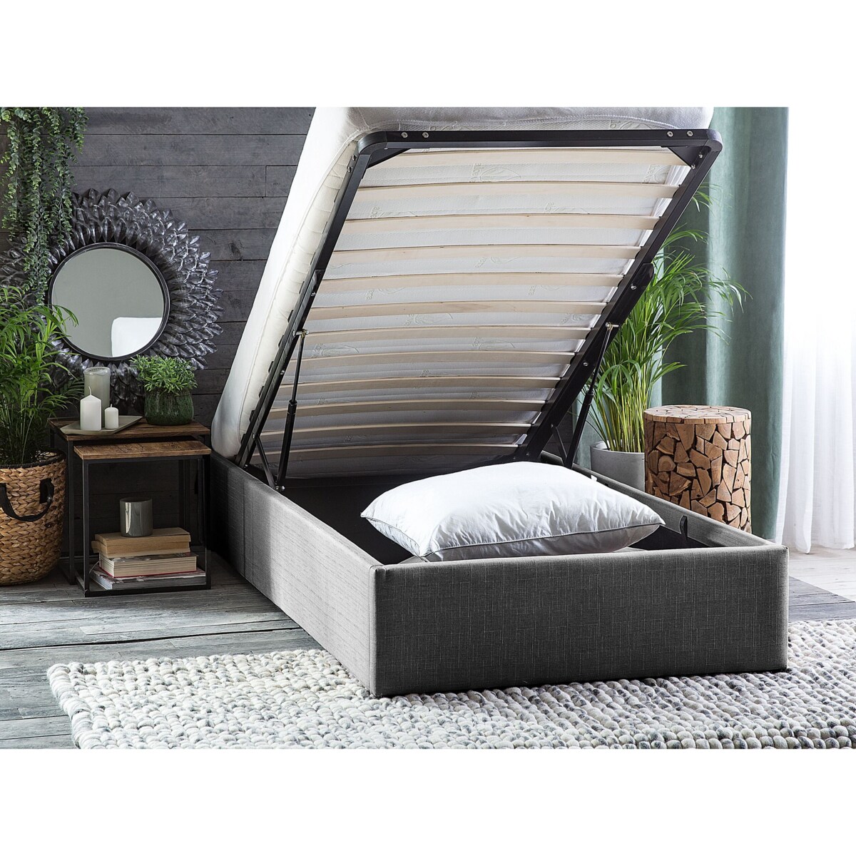 Łóżko z pojemnikiem tapicerowane 90 x 200 cm szare DINAN