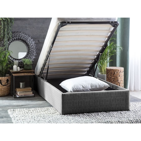 Łóżko z pojemnikiem tapicerowane 90 x 200 cm szare DINAN