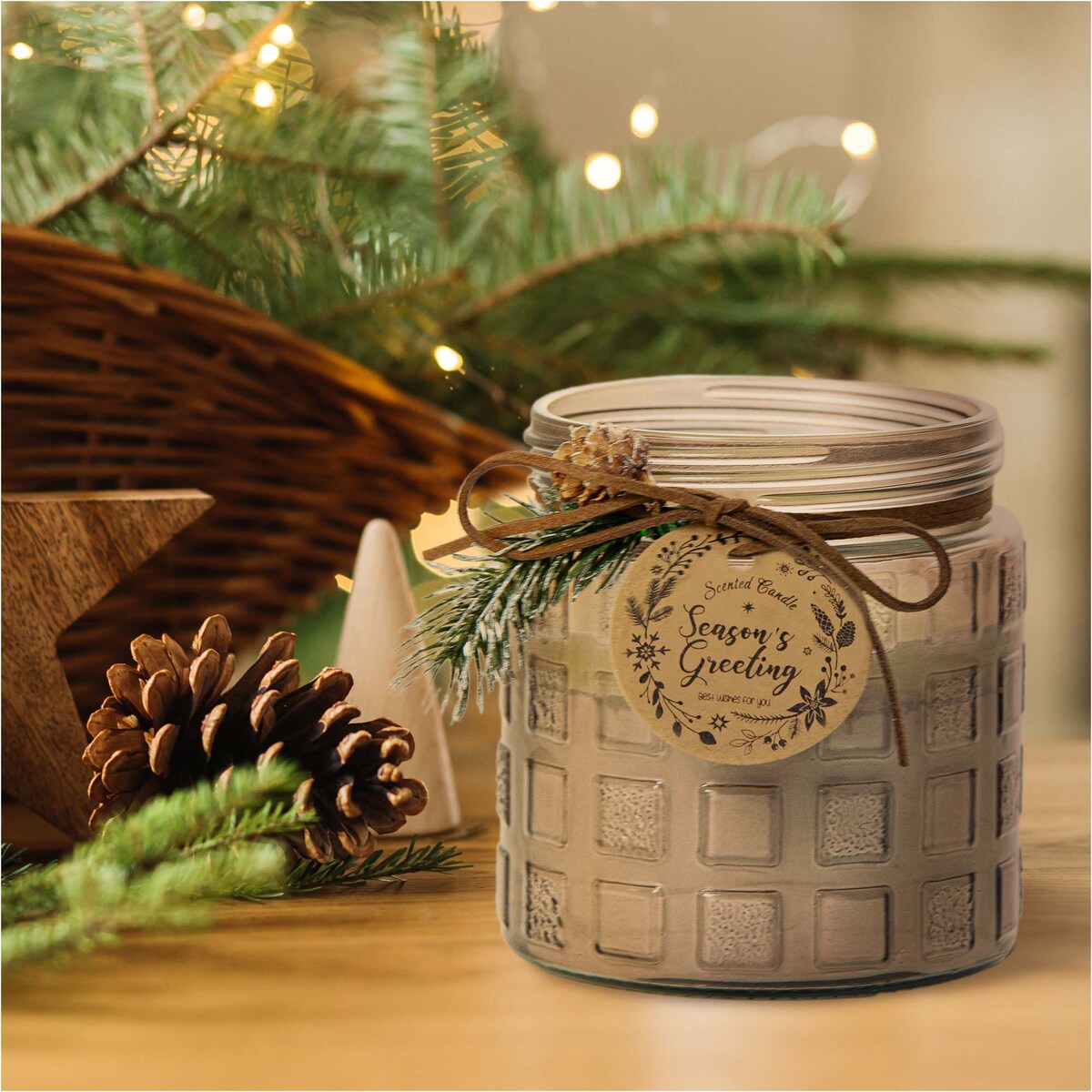 Świeczka Zapachowa Świeca Świąteczna Zapach Drzewny Dekoracja Brązowa