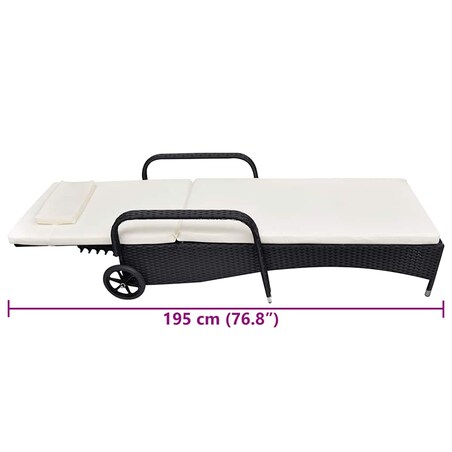 vidaXL Leżak ogrodowy z kółkami, polirattan, czarny