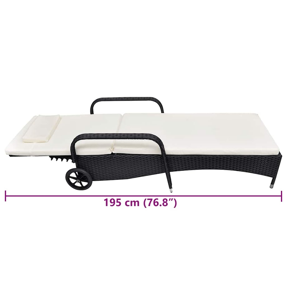vidaXL Leżak ogrodowy z kółkami, polirattan, czarny