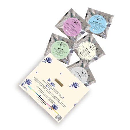 Gotowy zestaw prezentowy Życzenia dla Babci herbata sypana liściasta PREMIUM 5 saszetek MIX różne smaki prezent upominek na Dzień Babci