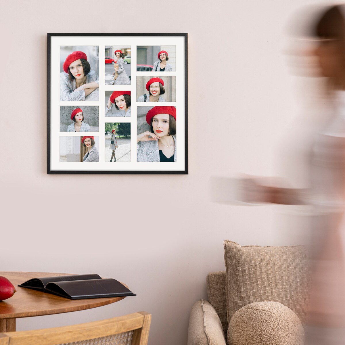 Ramka na zdjęcia 1x 10x10 6x 10x15 2x 15x21 czarna galeria na 9 zdjęć multirama 50x50 FRAMAI