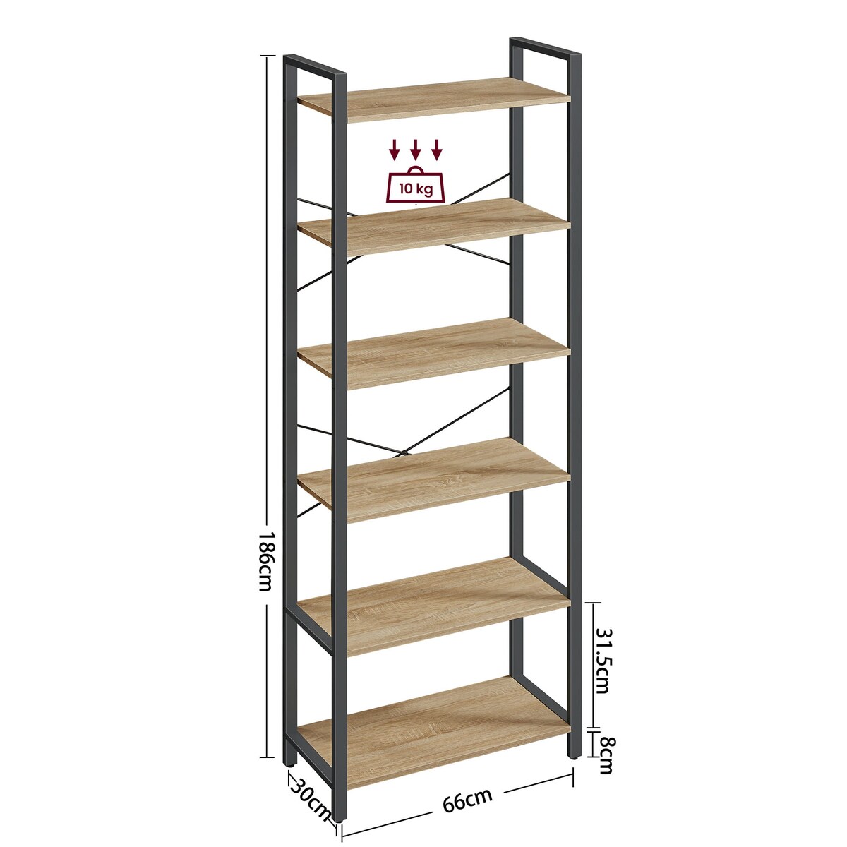 Regał Półka Na Książki 66X30X153 Cm Sonoma, Czarny