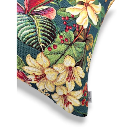 Ciemnozielony zestaw trzech poduszek dekoracyjnych - Kwiaty Lotosu