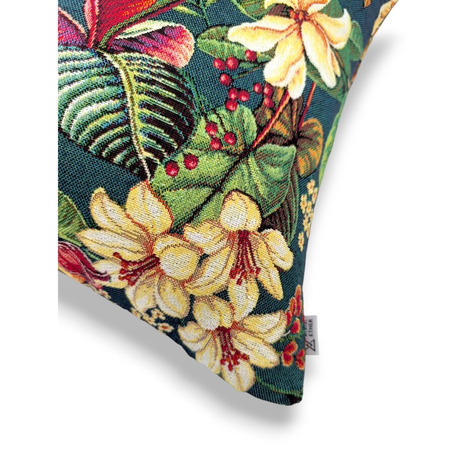 Ciemnozielony zestaw trzech poduszek dekoracyjnych - Kwiaty Lotosu