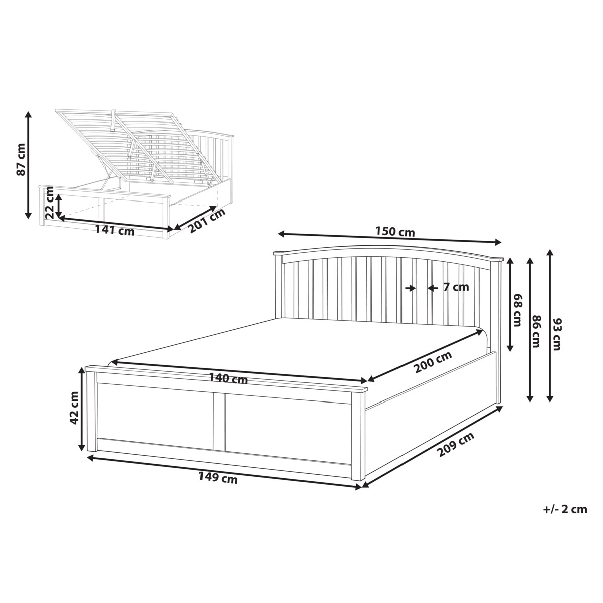 Łóżko z pojemnikiem Drewno sosnowe CLARBEC 140 x 200 cm Biały