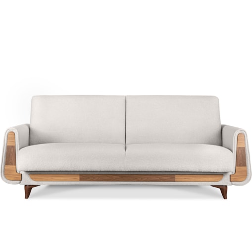 KONSIMO GUSTAVO Sofa trzyosobowa z białej tkaniny boucle