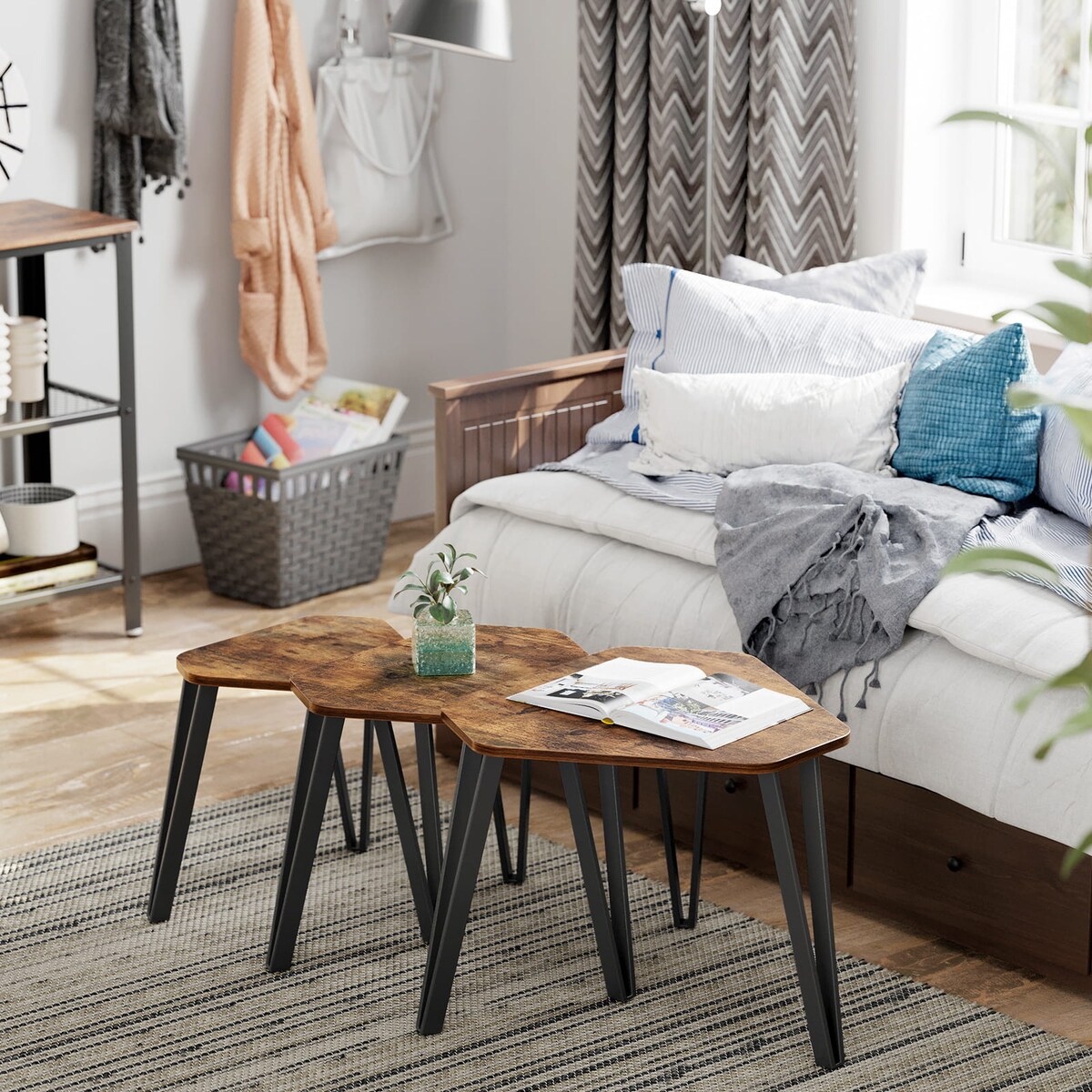 Stoliki 3Szt Rustykalny Brąz, Czarny