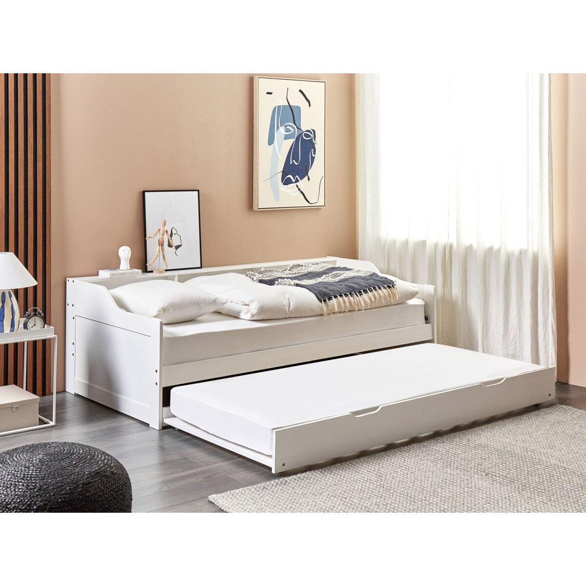 Łóżko wysuwane drewniane 90 x 200 cm białe EDERN