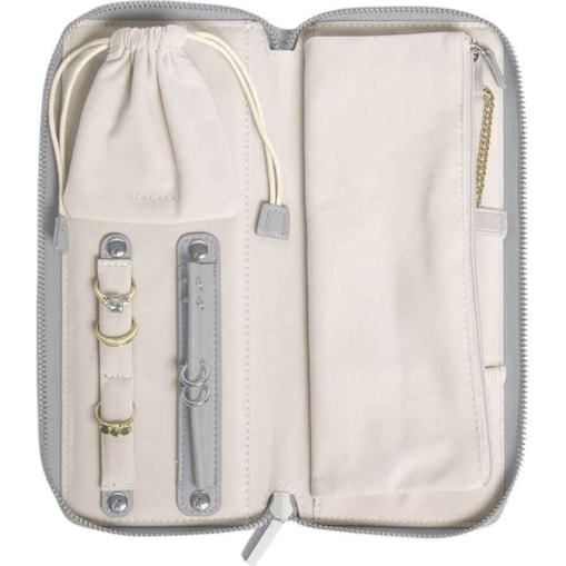 Pudełko podróżne na biżuterię z miejscem na pierścionki Stackers kamienna szarość