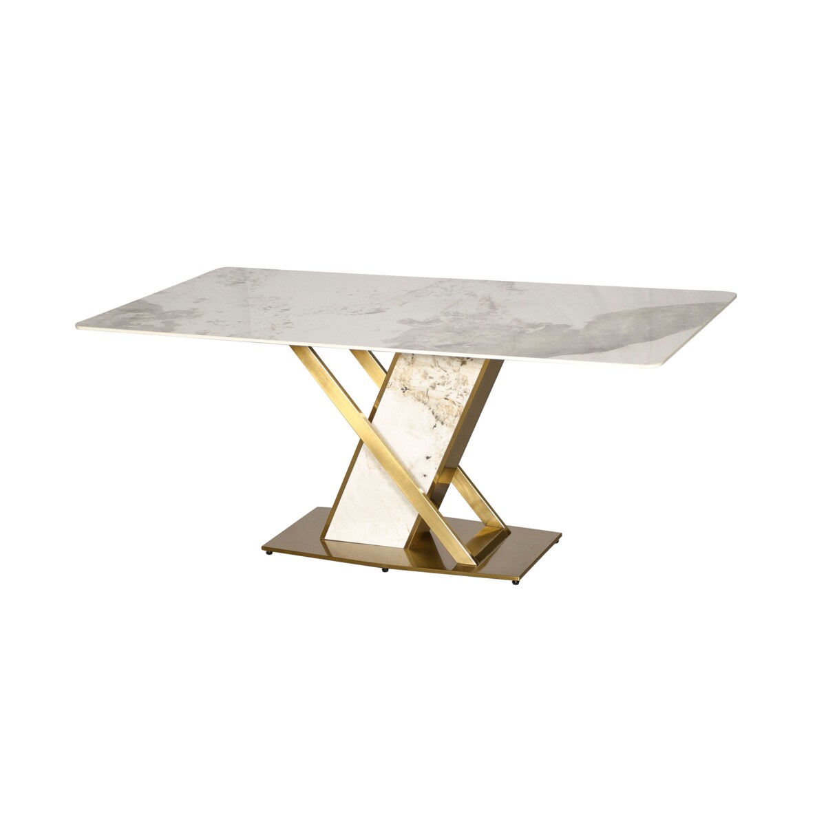 Stół złoty prostokątny Glamour Nowojorski Florencja z kamiennym blatem o wzorze marmuru 180x90x75