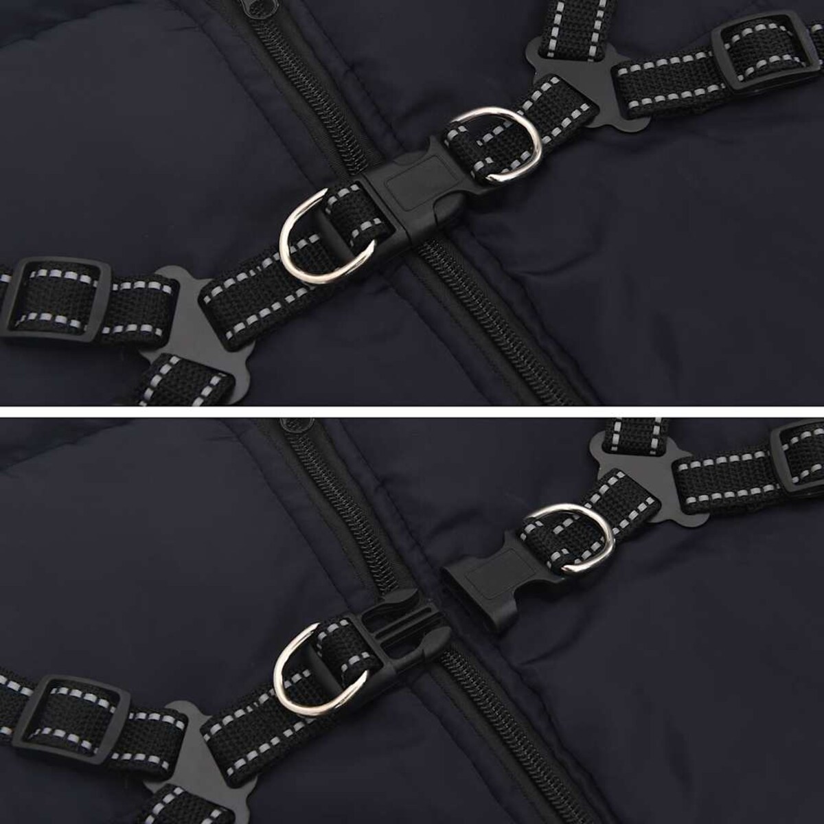 vidaXL Płaszcz dla psa z szelkami, wodoodporny, granatowy, L44