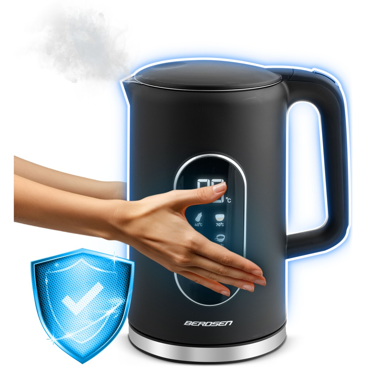 Czajnik elektryczny Berdsen 1,7l panel dotykowy regulacja temperatury 2200W czarno-srebrny