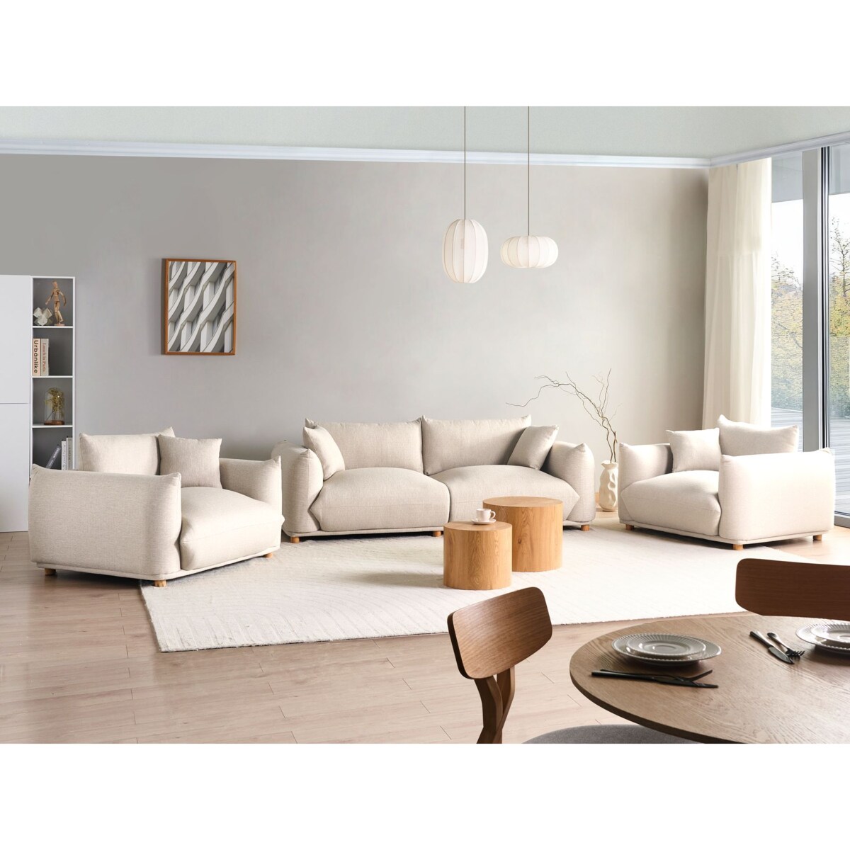 Zestaw wypoczynkowy 5-osobowy jasnobeżowy LUVOS