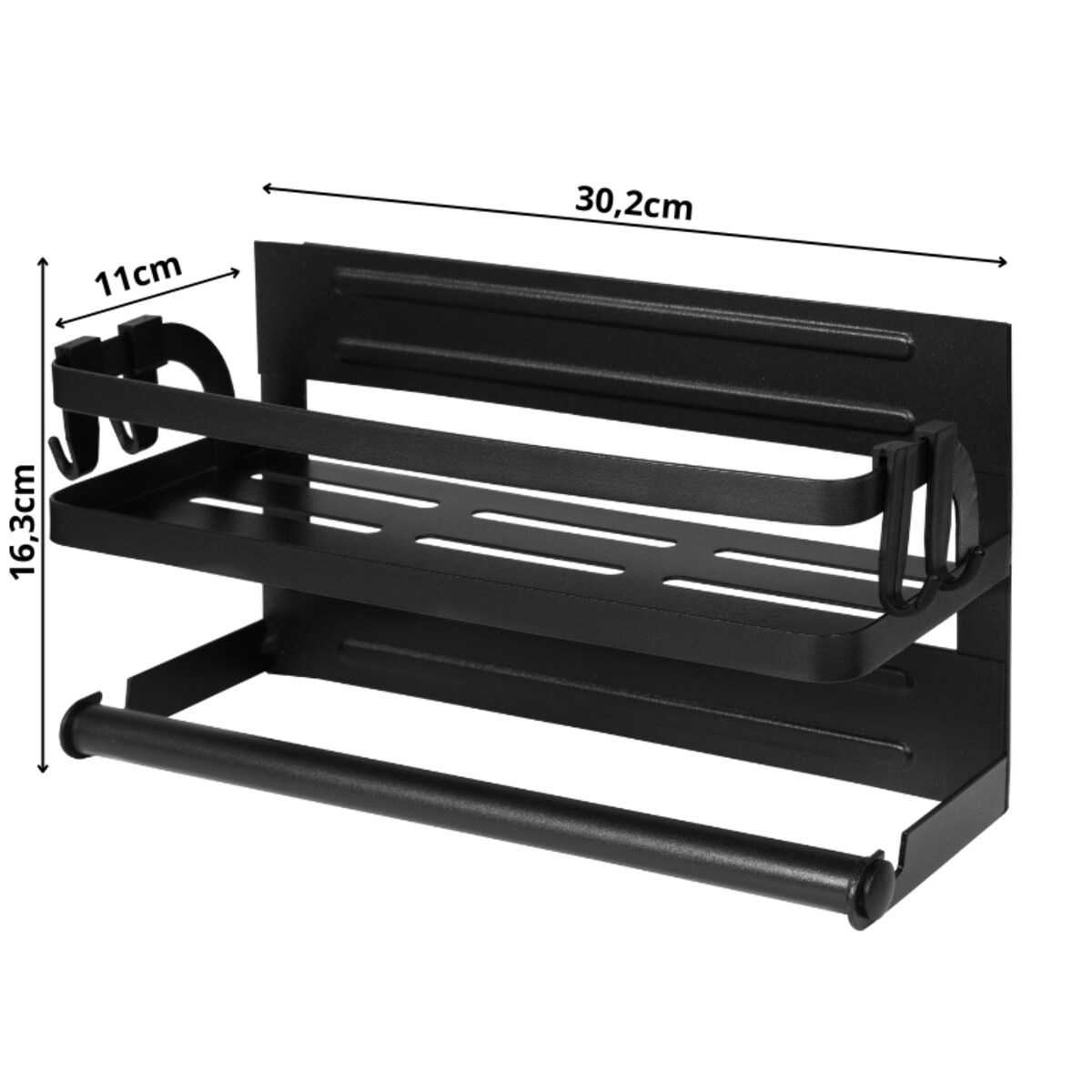 Półka na przyprawy kuchenna z uchwytem na ręcznik papierowy czarna