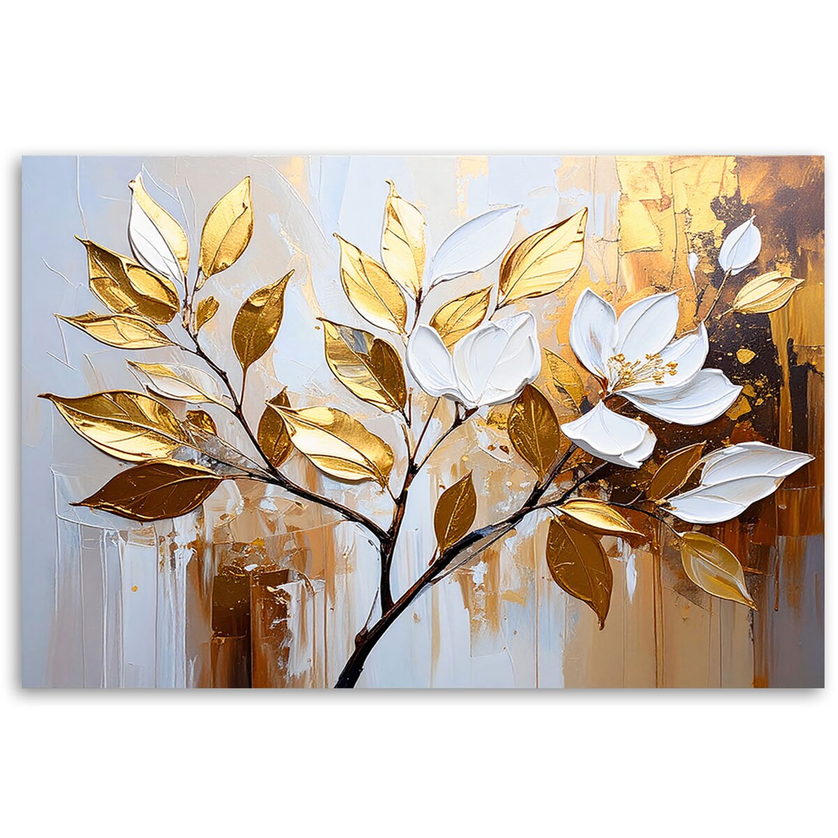 Feeby Obraz nowoczesny do salonu sypialni, Złote Liście Gałązki Glamour 90x60
